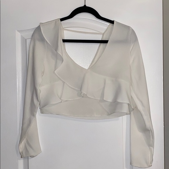 Zara White Ruffled Crop Blouse - Picture 2 of 5